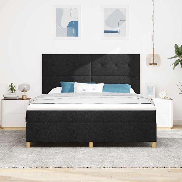 vidaXL Lit &agrave; ressort LED avec matelas Noir 180 x 200 cm tissu