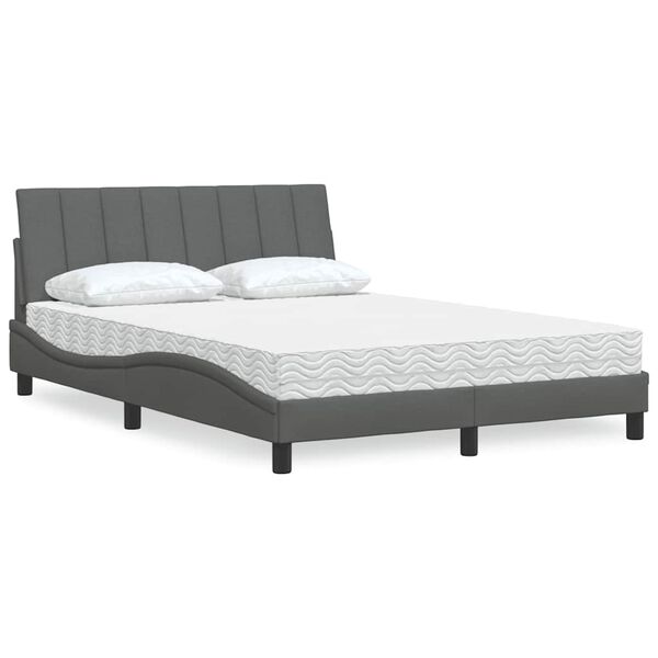 vidaXL Lit avec matelas Hanko gris foncé 140x200 cm tissu