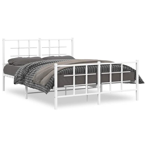 vidaXL Cadre de lit m&eacute;tal sans matelas et pied de lit blanc 135x190 cm