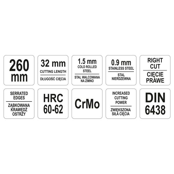 YATO Cisaille &agrave; &eacute;tain Droite 260 mm Vert