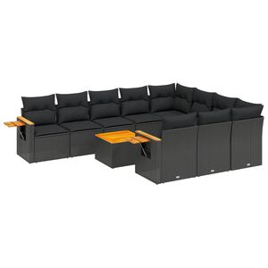 vidaXL Salon de jardin 11 pcs avec coussins noir r&eacute;sine tress&eacute;e