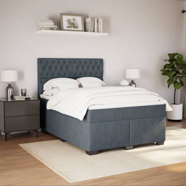 vidaXL Sommier &agrave; lattes de lit et matelas Gris fonc&eacute; 140x190cm Velours