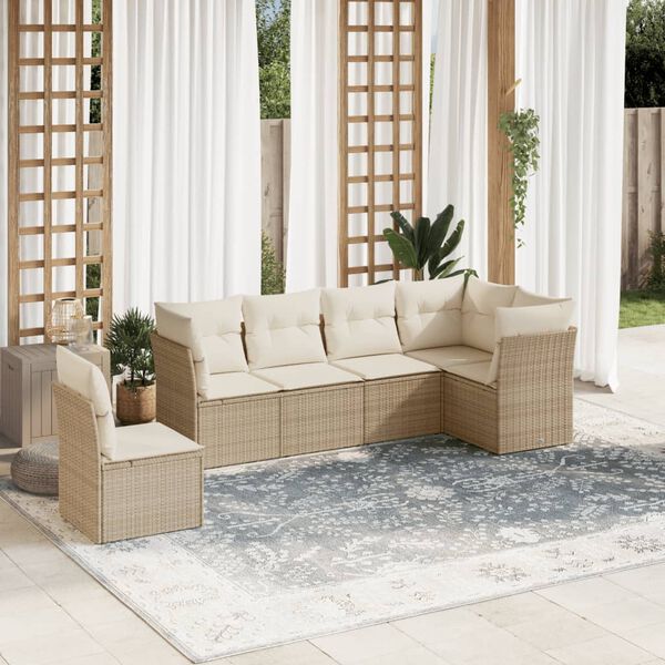 vidaXL Salon de jardin avec coussins 6 pcs beige r&eacute;sine tress&eacute;e