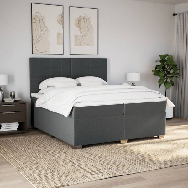 vidaXL Sommier &agrave; lattes de lit avec matelas Gris fonc&eacute; 200x200cm Tissu