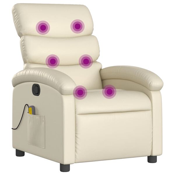 vidaXL Fauteuil inclinable de massage Cr&egrave;me Similicuir