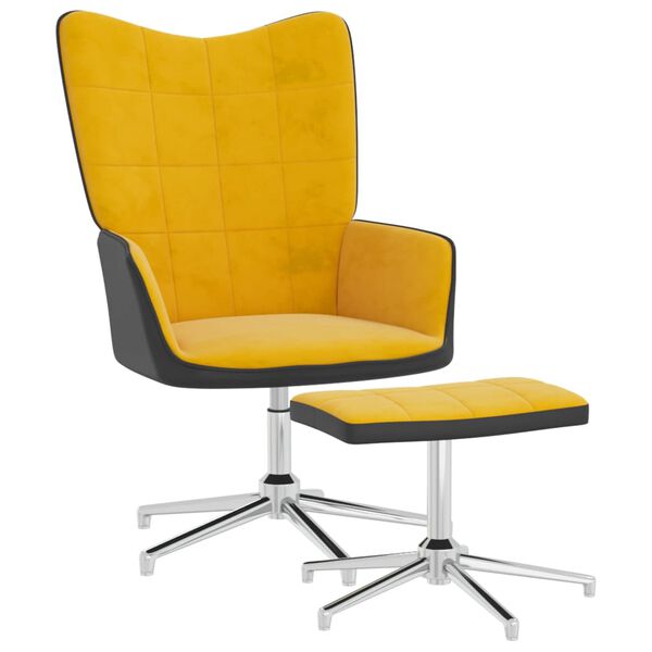 vidaXL Chaise de d&eacute;tente et repose-pied Jaune moutarde Velours et PVC