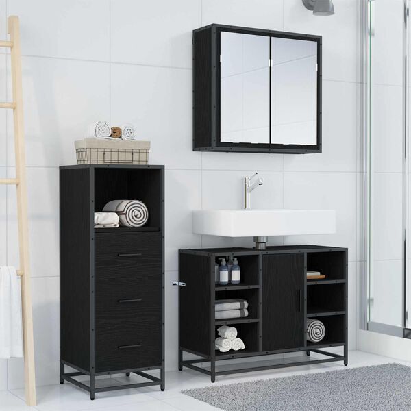 vidaXL Ensemble de mobilier de salle de bain 3 pcs Ch&ecirc;ne noir