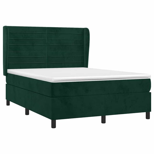 vidaXL Sommier &agrave; lattes de lit et matelas Vert fonc&eacute; 140x190cm Velours