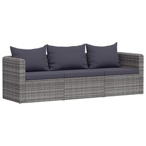 vidaXL Meuble de jardin 3 pcs avec coussins Gris R&eacute;sine tress&eacute;e