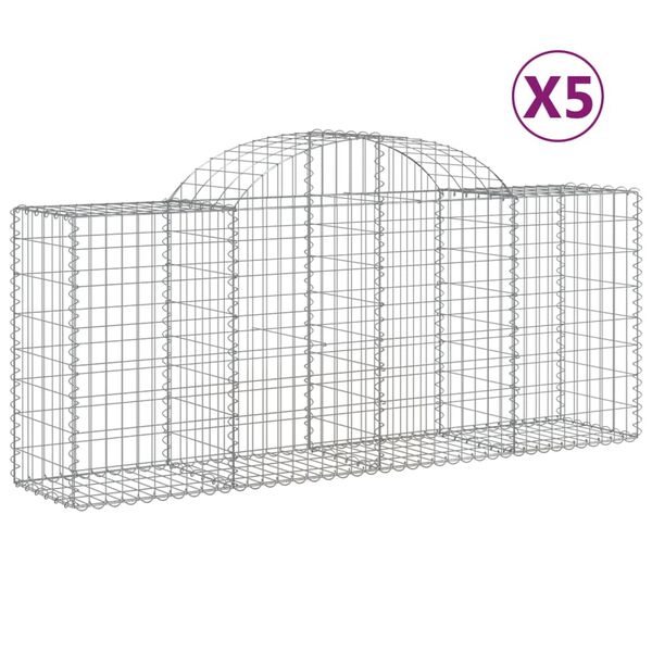 vidaXL Paniers &agrave; gabions arqu&eacute;s 5 pcs 200x50x80/100 cm Fer galvanis&eacute;