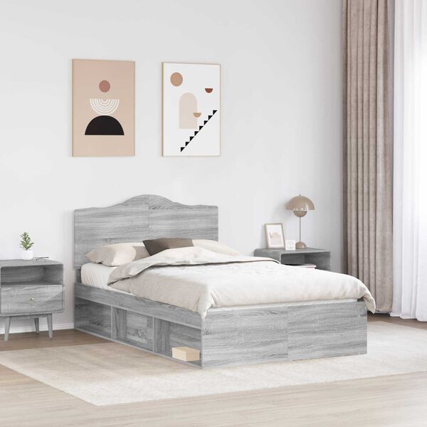 vidaXL Cadre de lit Gris Sonoma 135 x 190 cm Pin massif