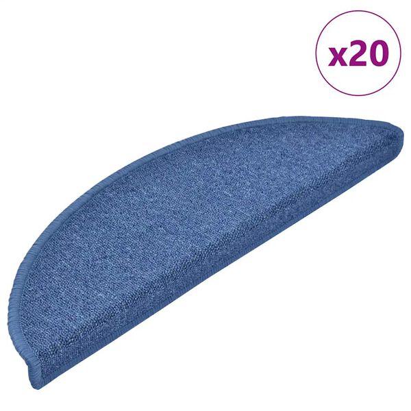 vidaXL Tapis d'escalier 20 pi&egrave;ces 56 x 17 x 3 cm Bleu Demi-rond