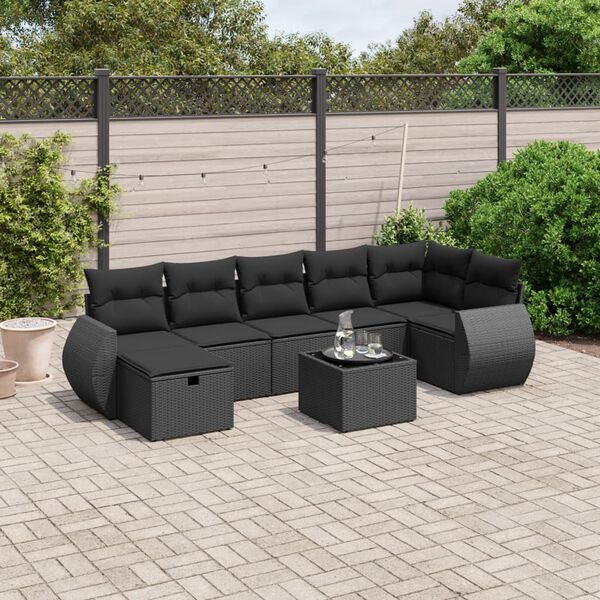 vidaXL Salon de jardin 8 pcs avec coussins noir r&eacute;sine tress&eacute;e
