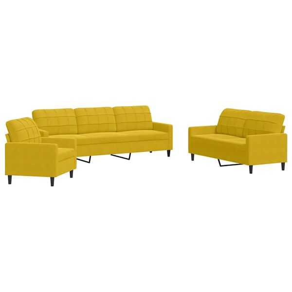 vidaXL Ensemble de canap&eacute;s 3 pcs avec coussins Jaune Velours