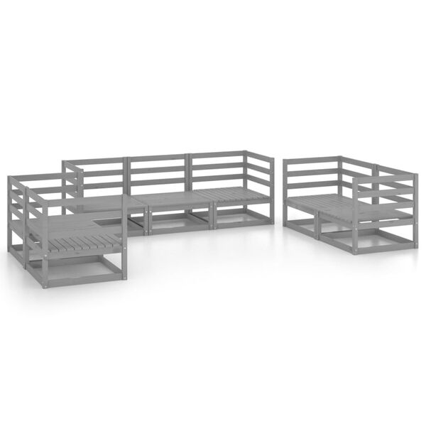 vidaXL Salon de jardin 7 pcs gris bois de pin massif