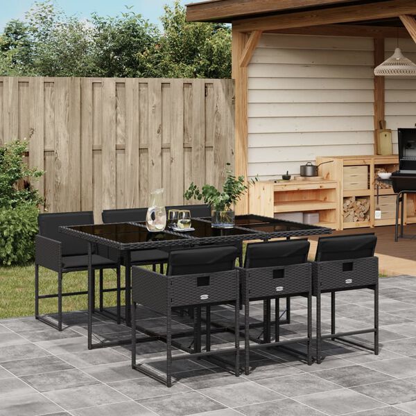 vidaXL Ensemble &agrave; manger de jardin coussins 7pcs Noir R&eacute;sine tress&eacute;e