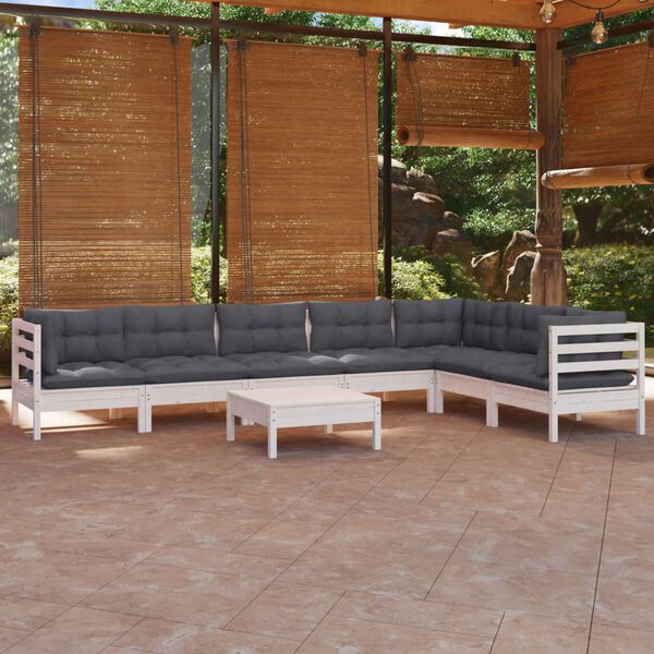 vidaXL Salon de jardin 8 pcs avec coussins blanc bois de pin massif