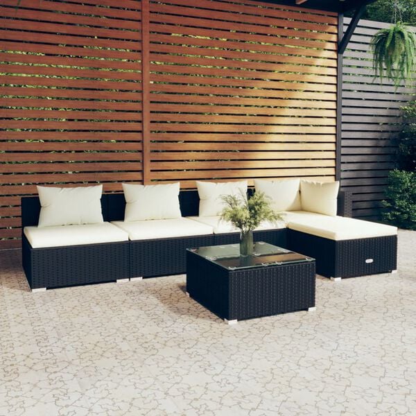 vidaXL Salon de jardin 6 pcs avec coussins R&eacute;sine tress&eacute;e Noir