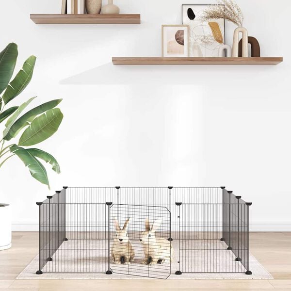 vidaXL Cage pour animaux de compagnie à 12 panneaux avec porte, noire, 35 x 35 cm, acier