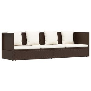 vidaXL Lit de jardin avec coussin et oreillers R&eacute;sine tress&eacute;e Marron