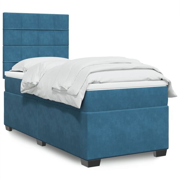 vidaXL Sommier &agrave; lattes de lit avec matelas bleu 90x200 cm velours