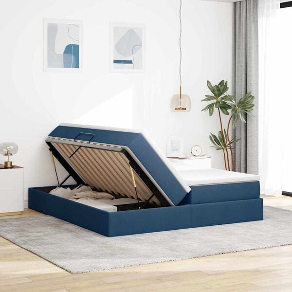 vidaXL Lit avec rangement et matelas Bleu 180 x 200 cm Polyester