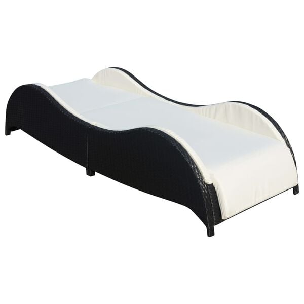 vidaXL Chaise longue avec coussin R&eacute;sine tress&eacute;e Noir