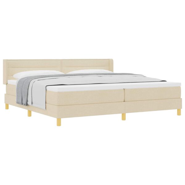 vidaXL Lit &agrave; ressorts avec matelas Cr&egrave;me 200 x 200 cm Polyester