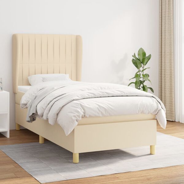 vidaXL Sommier &agrave; lattes de lit et matelas Cr&egrave;me 90x190 cm Tissu