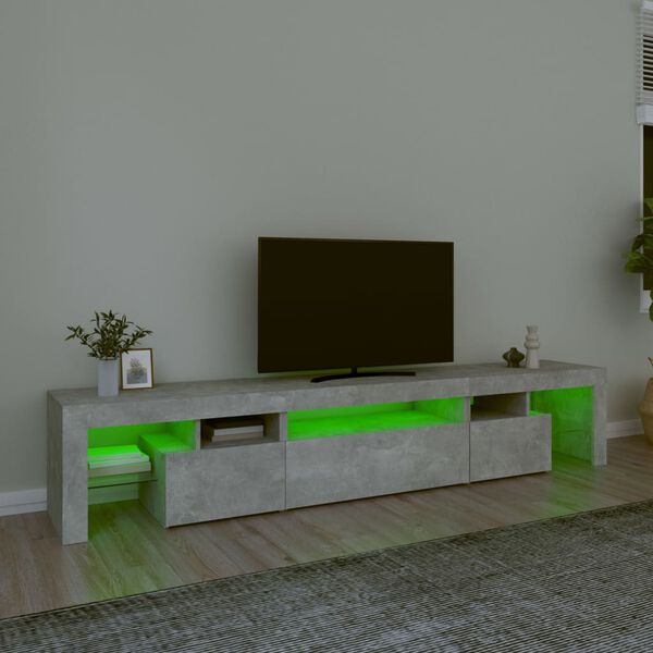 vidaXL Meuble TV avec lumières LED Gris béton 215x36,5x40 cm