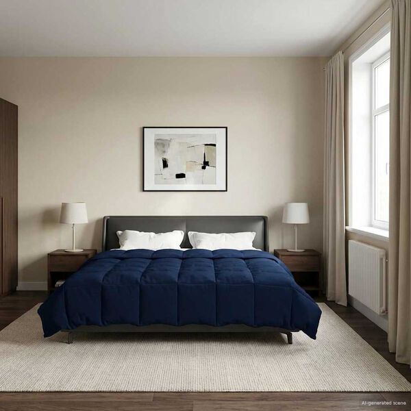 vidaXL Duvet complet toute l'ann&eacute;e Bleu fonc&eacute; 240 x 260 cm Microfibre