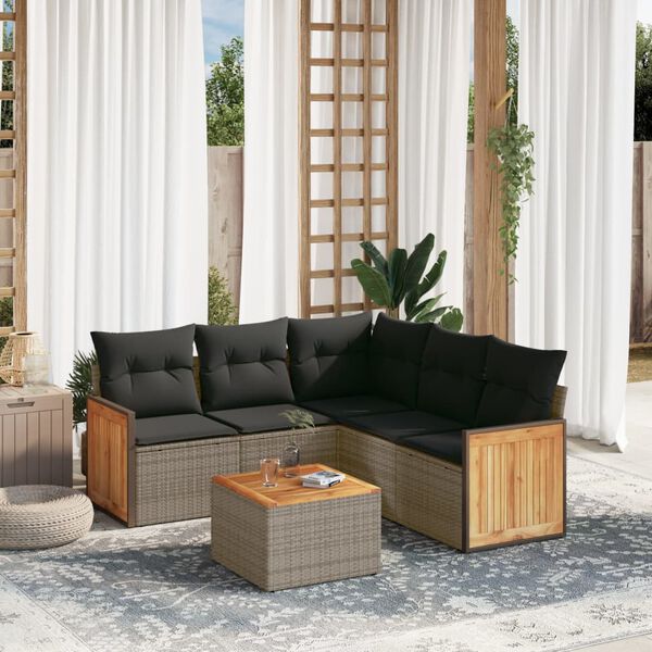 vidaXL Salon de jardin 6 pcs avec coussins gris r&eacute;sine tress&eacute;e