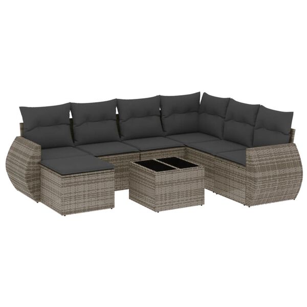 vidaXL Salon de jardin 8 pcs avec coussins gris r&eacute;sine tress&eacute;e