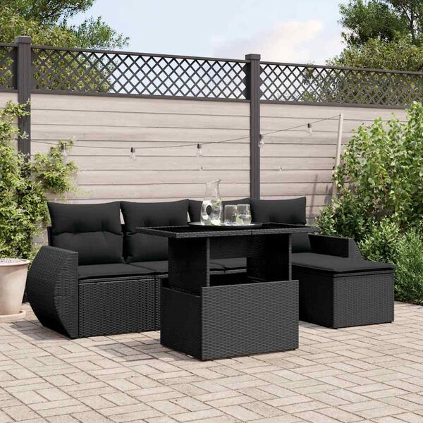 vidaXL Salon de jardin 6 pcs avec coussins noir r&eacute;sine tress&eacute;e