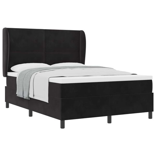 vidaXL Lit &agrave; ressorts avec matelas Noir 190 x 140 cm Polyester