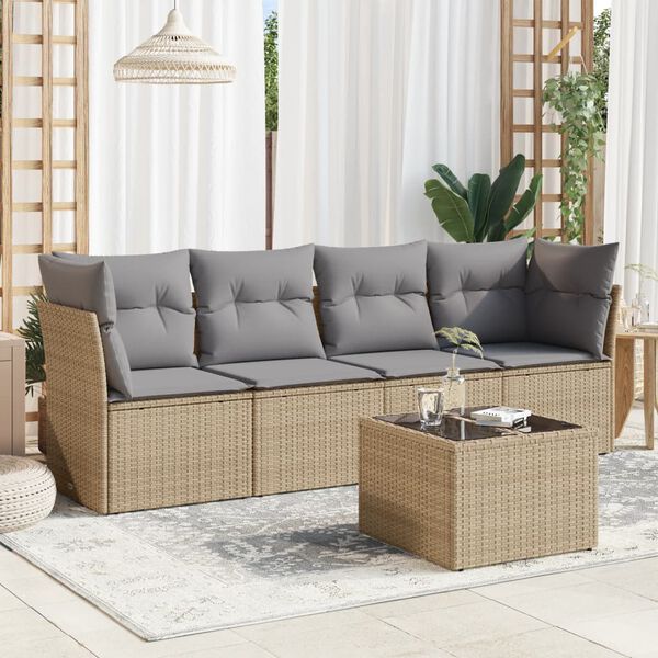 vidaXL Salon de jardin avec coussins 5 pcs beige r&eacute;sine tress&eacute;e