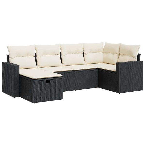 vidaXL Salon de jardin 6 pcs avec coussins noir r&eacute;sine tress&eacute;e