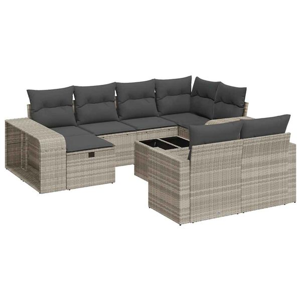 vidaXL Salon de jardin 11 pcs avec coussins gris clair r&eacute;sine tress&eacute;e