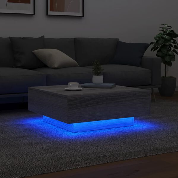 vidaXL Table basse avec lumi&egrave;res LED sonoma gris 80x80x31 cm