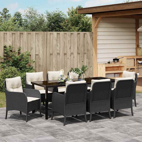vidaXL Ensemble de salle &agrave; manger pour jardin 9 pcs Noir polyrotin