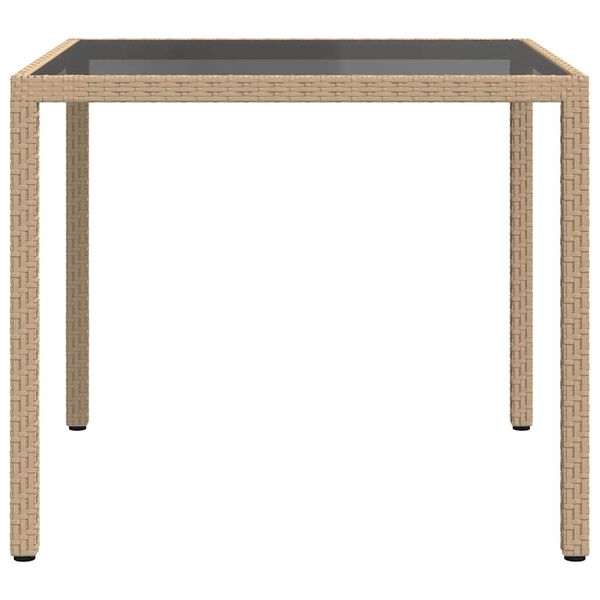 vidaXL Table de jardin 90x90x75cm Verre tremp&eacute; et r&eacute;sine tress&eacute;e Beige