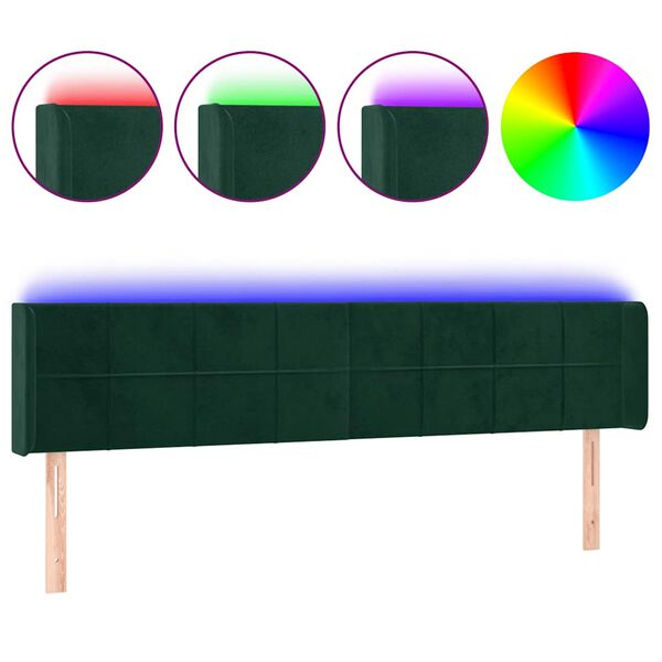 vidaXL T&ecirc;te de lit &agrave; LED Vert fonc&eacute; 183x16x78/88 cm Velours