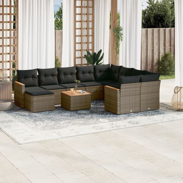 vidaXL Salon de jardin 11 pcs avec coussins gris r&eacute;sine tress&eacute;e