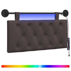 vidaXL T&ecirc;te de lit suspendue Avec lumi&egrave;re LED Marron fonc&eacute; Tissu