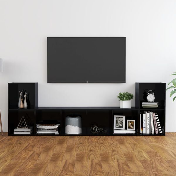 vidaXL Ensemble de meubles TV 3 pcs Noir brillant Bois d'ing&eacute;nierie
