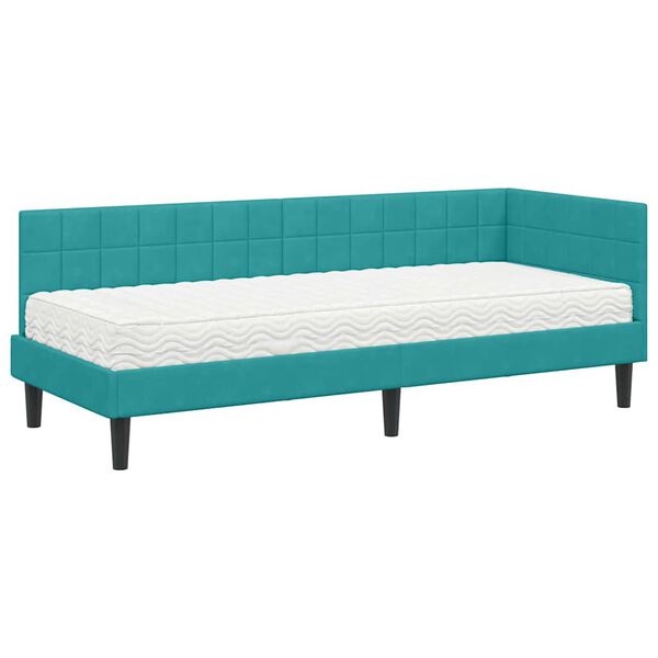 vidaXL Cadre de lit d'angle avec matelas 2 pcs Turquoise Velours
