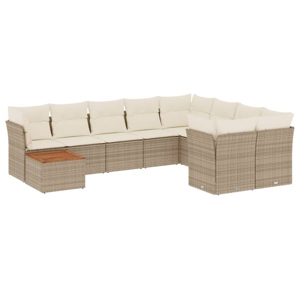 vidaXL Salon de jardin avec coussins 10 pcs beige r&eacute;sine tress&eacute;e