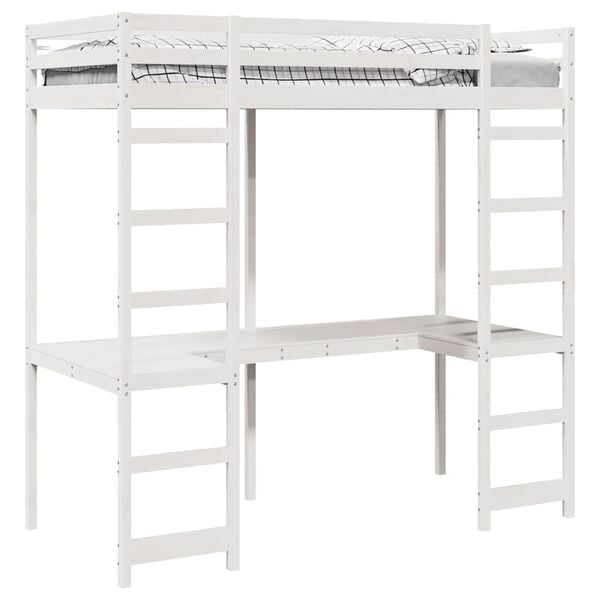 vidaXL Cadre de lit mezzanine Blanc 90 x 190 cm Pin massif