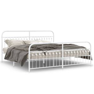 vidaXL Cadre de lit m&eacute;tal sans matelas et pied de lit blanc 193x203 cm