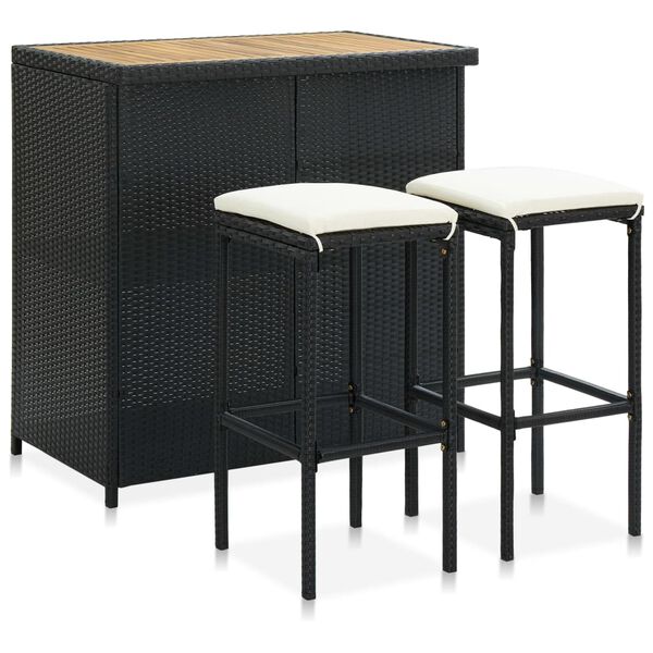 vidaXL Ensemble de bar 3 pcs R&eacute;sine tress&eacute;e Noir